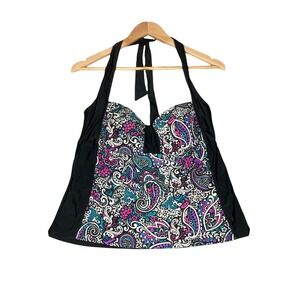 Catalina Large 36/38 C/D Womens Tankini Multicolor Paisley Design with Black